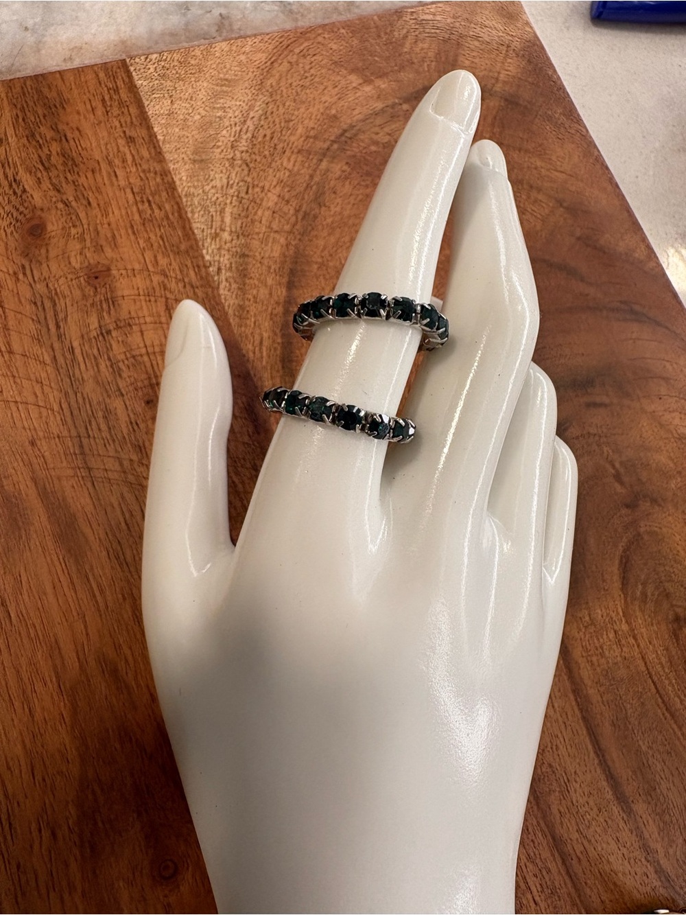 Set of 2 Green Crystal Stretch Rings - Women Jewelry both Size 8.5